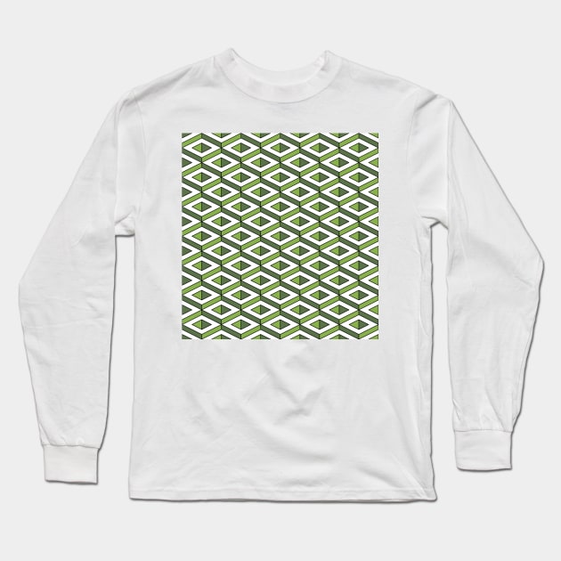 3D geometric pattern in greenery and kale colours Long Sleeve T-Shirt by DavidASmith